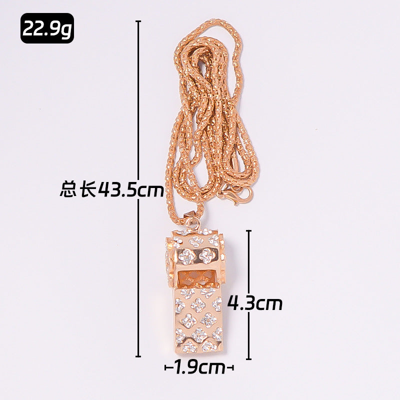 Wholesale Rhinestone Double Layer Whistle Keychain Metal Crystal Whistle Pendant